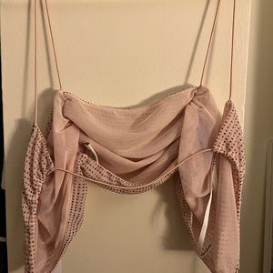 NWT: MED For Love & Lemon Pink scrunch Crop Top with Pink sparkly polkadots.